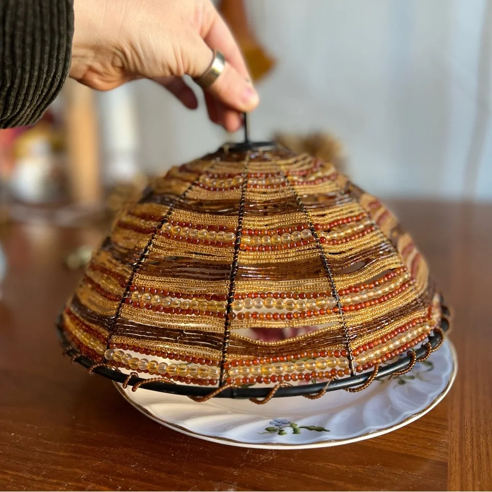Beaded Food Cover Dome Fly Cover Cloche Boho Table Décor Wire Food Protector